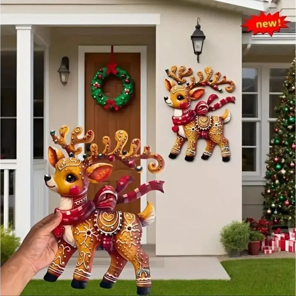 Handmade Metal Christmas Gingerbread Reindeer Indoor or Outdoor Wall/Door Decor - Picture 4 of 7